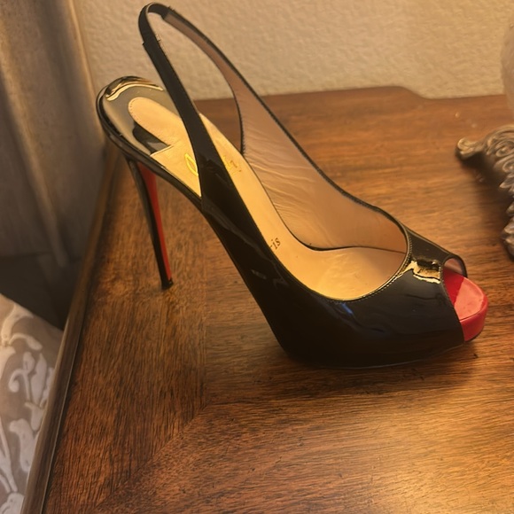 Christian Louboutin Black Peep Toe Slingback Heels - Picture 6 of 8